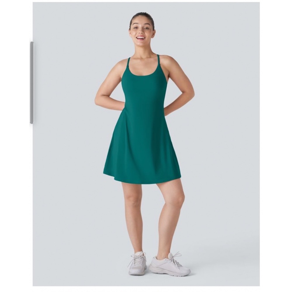 Halara SoftlyZero Plush Backless Active Dress Easy Peezy Edition L Long Green